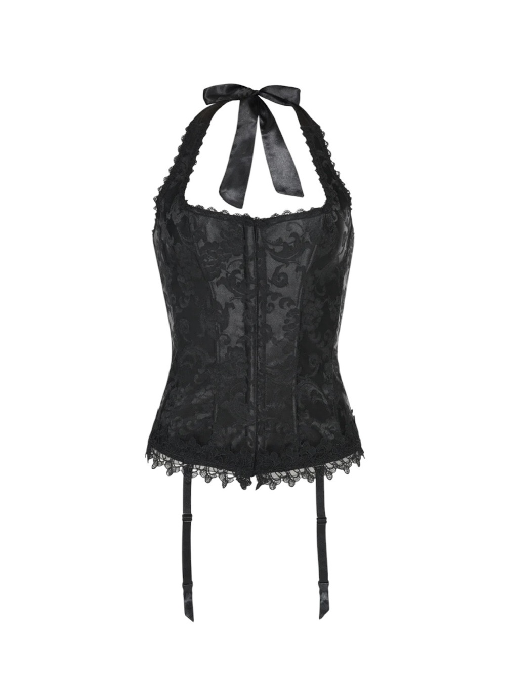 Fredericks of Hollywood NWT Black Lace Halter Corset Top with Garter Straps